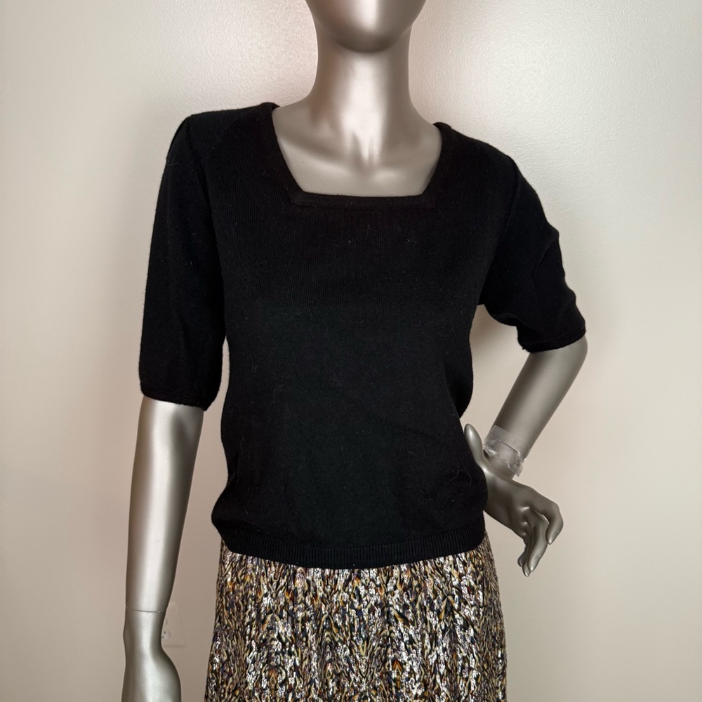 Ba&sh 100% Soft beautiful Wool Square neck Short Puff Slv Black Women's Top Sz S